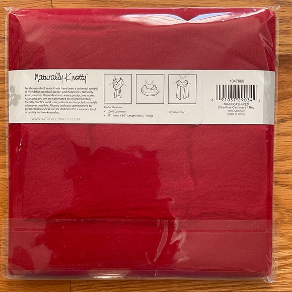 Brand New! Red 100% Cashmere Naturally Knotty Scarf - Picture 2 of 2